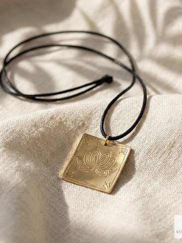 Square Brass Lotus Flower Necklace - Tie Back Minimalist Choker