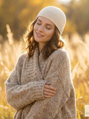 Cream Kufi Skull Cap - Crocheted Beanie Hat, Ethically sourced