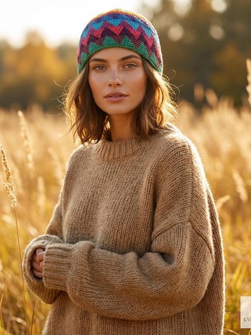 Rainbow Kufi Skull Cap - Crocheted Beanie Hat, Ethically sourced