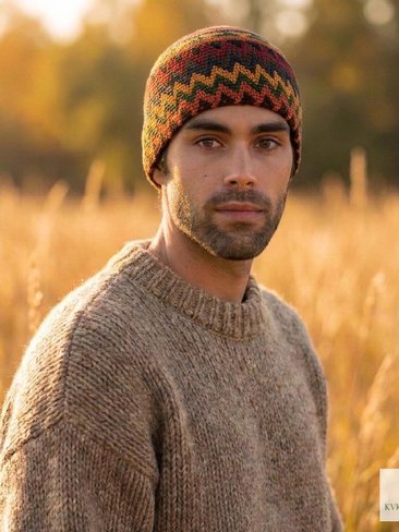 Earth Zig Zag Kufi Skull Cap - Crocheted Beanie Hat, Ethically sourced