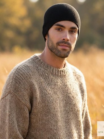 Black Kufi Skull Cap - Crocheted Beanie Hat, Ethically sourced