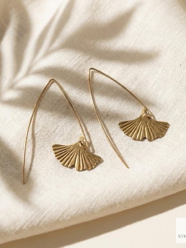 Handcrafted Brass Lotus Flower Drop Threader Earrings - Botanical Leaf Dangles