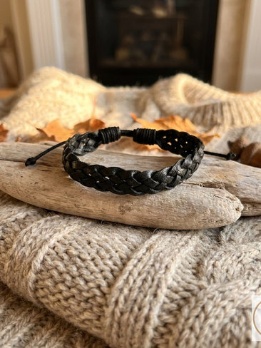 Black Braided Leather Cuff Bracelet - Stylish Men's Jewelry