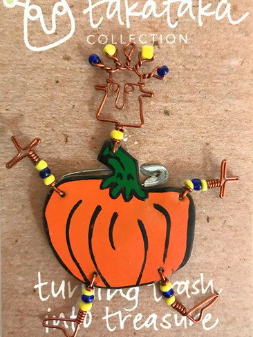 Dancing Pumpkin Girl Copper Wire Pin